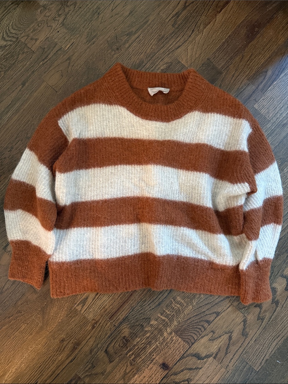 Everlane Rugby Striped Alpaca Cocoon Crewneck Sweater in Cream & Rust